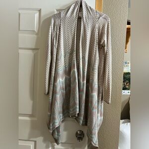 Zoe Couture Zig Zag Patterned Silk Cashmere Draped Cardigan Beige Blue Pink